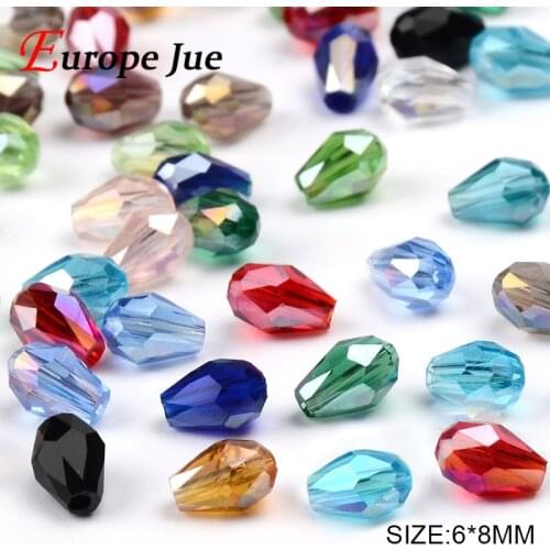 Top quality 100pcs Waterdrop Faceted Austrian crystal beads 6*8mm Teardrop glass beads for jewelry making bracelet free shipping