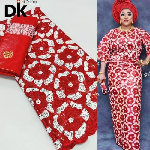 2.5+2.5 Yards African Lace Fabric Bazin Riche Original Brocade With Top Class Floral French Sequins For Party Dresses Material