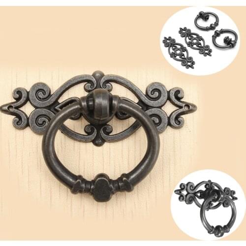 2Pcs Antique Mini Round O Ring Jewelry Chest Box Furniture Handles Vintage Cabinet Knobs Door Cabinet Drawer Pull Handle Ring