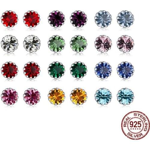 2020 Birth Stone AAA Cubic Zircon Stud Earring 925 Sterling Silver Birthstone Ear Stud April Gifts Silver Jewelry