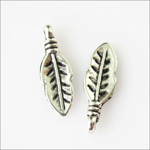 70 New Tiny Feather Charms Tibetan Silver Tone Leaf Pendants 5.5x16mm