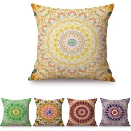 Watercolor Flower Patten Mandala Pink Purple Green Sunflower Art Home Decorative Sofa Throw Pillow Case Linen Cushion Cover Case