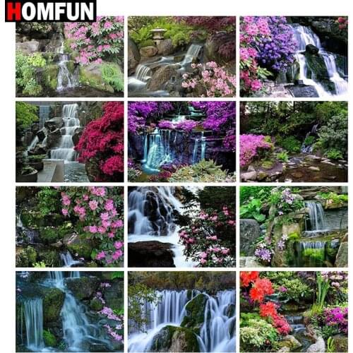 HOMFUN DIY Diamond Painting "Waterfall scenery" Full Drill Square Round Diamond Embroidery 5D Cross Stitch Decoration Home