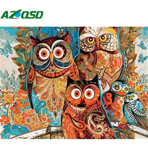 AZQSD Oil Painting By Numbers Owl Painting By Numbers Animal Home Decoration Gift Wall Art Diy Acrylic Hand Paint Kit Canvas