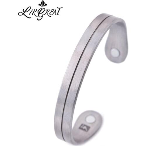 LIKGREAT Simple Bangle Magnetic Therapy Cuff Bracelet Health Care Jewelry Silver Color Copper for Women Men Bijoux Couple Gifts