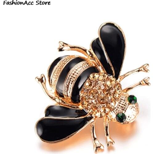 Bee Brooches Enamel Esmalte Broches Color Champagne Rhinestone Hijab Pins juego de tronos Halloween joyas High Quality