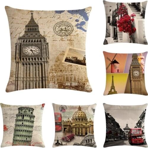 Paris Door Cushion Case Big Ben Tower Pillows Living Room Home Decor Throw Cushion Cover 45X45cm Rectangle Cotton Blend
