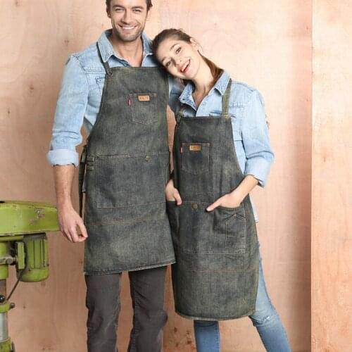 Denim apron Korean fashion barista Western restaurant men and women overalls art beauty nail apron