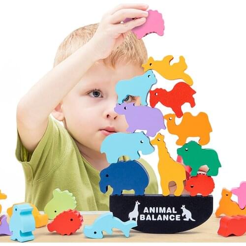 Wooden Puzzle Toy Animals Balance Training Kit Game Educational Preschool Toy Building Blocks Baby Learning Toys For Kids Gift
