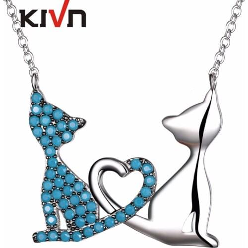 KIVN Fashion Jewelry Animal Cat Cubic Zirconia Womens Girls Bridal Wedding Pendant Necklaces Promotion Birthday Christmas Gifts
