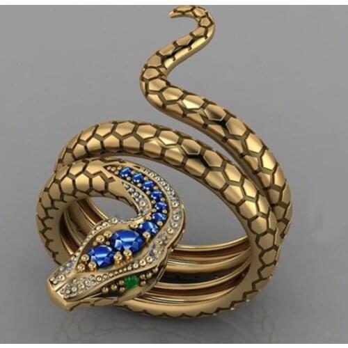 Rings for Men Women Gold Snake Ring Aquamarine Emerald Gothic Hip Hop Rock Accessories Halloween Luxury Jewelry New Arrival 2021