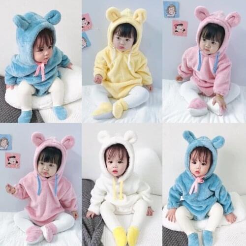 Baby Autumn and Winter Warm and Velvet Ass Clothes Bear Shape Triangle Romper Baby Lamb Wool Korean Version of The One-piece
