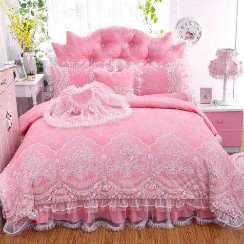 4Pcs Cotton Satin Jacquard Princess style bedding sets queen king size duvet cover set bed skirt set pillowcase bedclothes