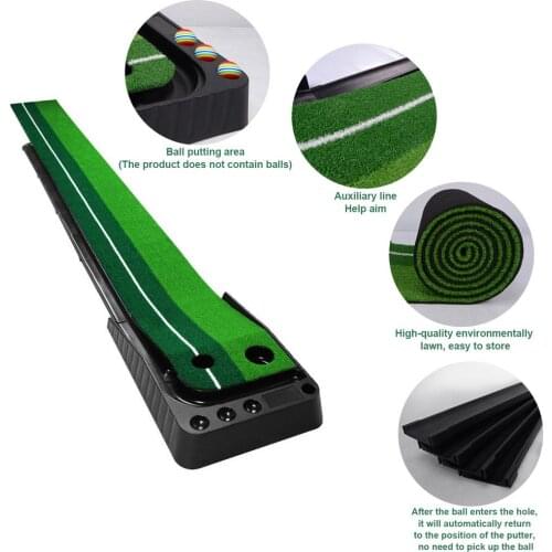 Golf Putting Mat With Automatic Ball Return Golf Putter Trainer Practice Aid Portable Return Ball For Golf Training, Putting Mat