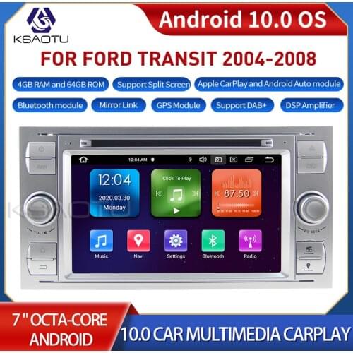 KSAOTU 7066 silver 7" 8-Core Android 10.0 Car Stereo Carplay DSP DAB+ GPS WiFi USB DVB-T 4G TPMS Canbus OBD2 For FORD TRANSIT