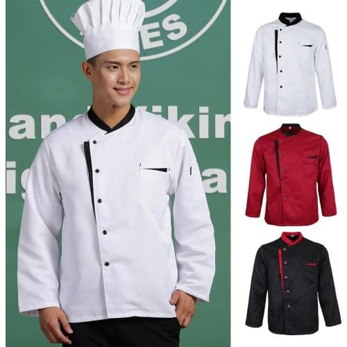 Long Sleeves Chef Jacket Coat Hotel Waiters Kitchen Uniform Tops White Red Black restaurant Work wear Uniform
