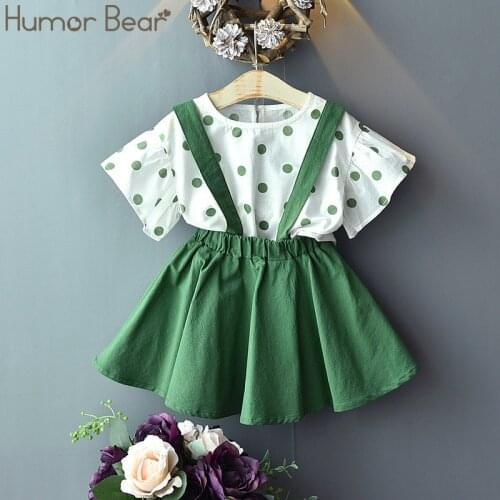 Humor Bear Summer Girls' Clothing Set NEW Baby Girl Clothes Dot Tops+Strap Dress 2pcs Cute Girls Suit Baby Kids Clothes
