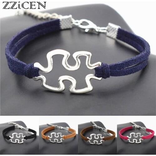 Fashion Antique Autism Awareness Charms Jigsaw Puzzle Piece Bracelets for Women Men Autism Symbol Jewelry