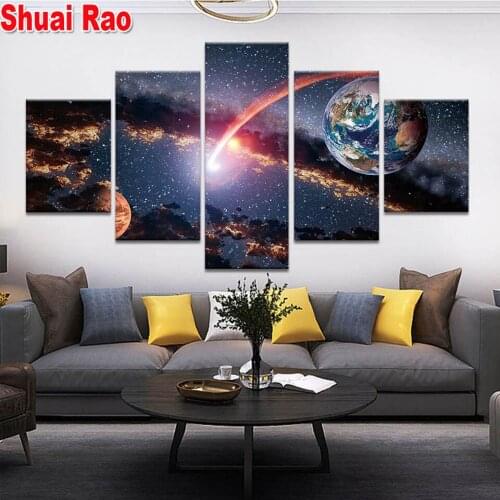 5 d diy Diamond painting 5 Piece Earth Universe star sea 3d cross stitch,diamond embroidery,Space landscape mosaic pattern