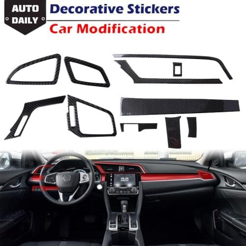 Fit For HONDA CIVIC G10 10th 2015-2019 Carbon Fiber Stickers Center Control Panel Vent Trim Cover Decorative Sticker