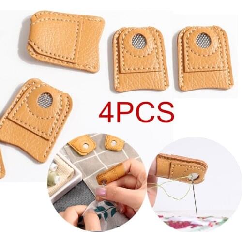 4 Pieces Sewing Thimble Finger Protector Leather Coin Thimble Pad Thimble Cover for Knitting Craft Accessories DIY Sewing Tools