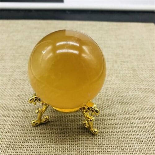 Natural Citrine Calcite Quartz Crystal Sphere Ball Healing Gemston Home Decor + bracket