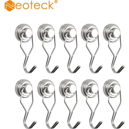Neoteck 10Pcs Swivel Swing Powerful Magnetic Hook Strong Heavy Duty Neodymium Magnet Hooks For Refrigerator Crochet Mural Silver