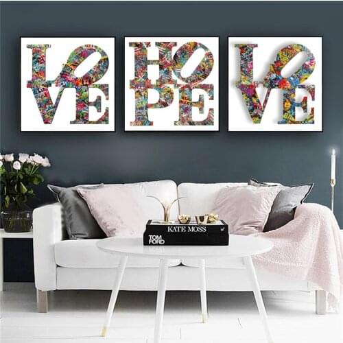 Nordic Graffiti Art LOVE HOPE Canvas Paintings on The Wall Art Posters Prints Wall Pictures for Living Room Home Wall Cuadros