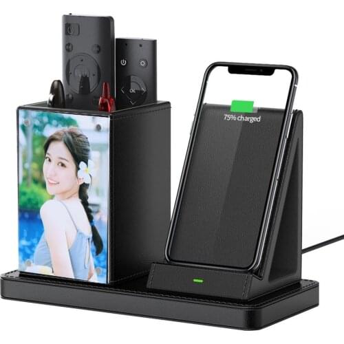 New! Pen Holder with Wireless Charging Stand, Wireless Charger Station Office Stationery Desk Organizer Phone Holders Charger