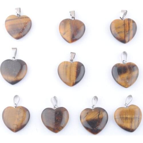 Wholesale 10Pcs Heart Tiger Eye Natural Stone Charms Pendants For DIY Earrings Necklaces Bracelet Jewelry Making 20mm TV0128