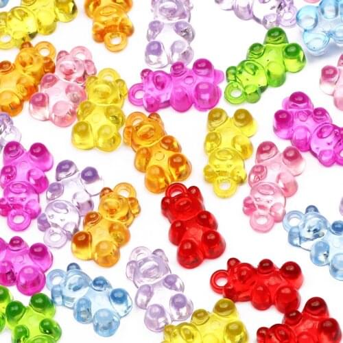 Colored Flat One-sided Bear 30Pcs 21x12mm Loose Spacer Beads Acrylic Pendants For Fashion DIY Handmade Material Jewelry Supplies