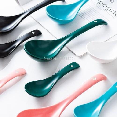 Simple Chinese Style Ceramic Spoon Small Spoon Large Spoon Dark Green Frosted Nordic Creative Tableware