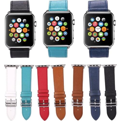 XZW 7 Colors Genuine Leather Wrist Strap for iWatch Bracelet with Adapters Watch Band for Apple Watch Leather Band 42mm 38mm