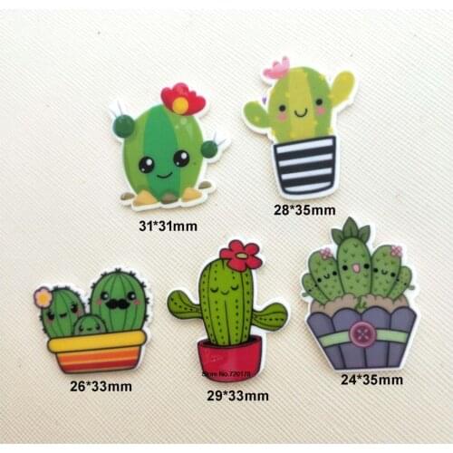 Mixed 30pcs/50pcs cute cartoon cactus plastic flat back planar resin for DIY Craft Supplies 1.2inch ALSTK07