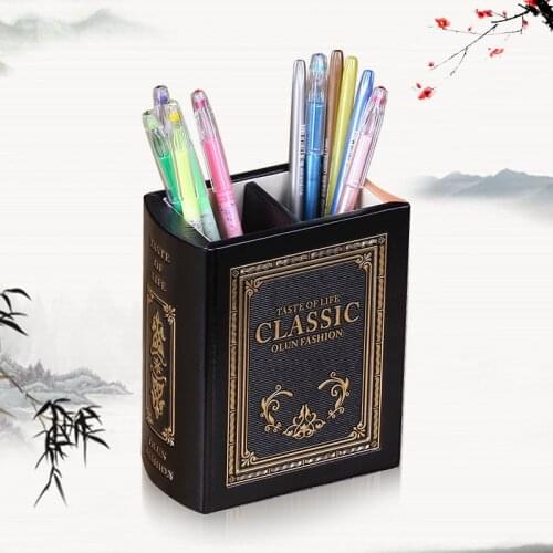 Table top American square pencil case box retro nostalgic creative pen container stationery office storege tubular penrack