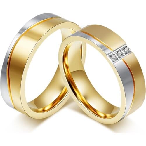 Stainless Steel Wedding Ring for Couples Gold Color Provide Mix Size R00112