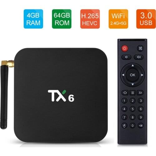 TX6 4Ghz&5GHz Dual Wifi+Wireless Smart TV Box 4GB 32GB/64GB Quad Core ARM Cortex-A53 TF Card Reader Media Player TV Box