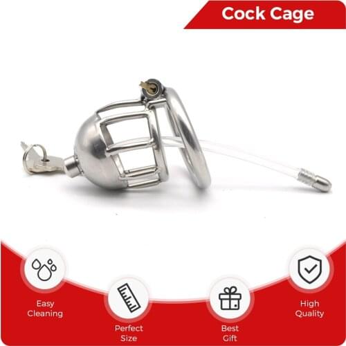 BDSM Gay outdoor Wear Stainless Steel Male Cock Cage Penis Ring Chastity Device Urethral Catheter Sound Adult Sex Toy for Men