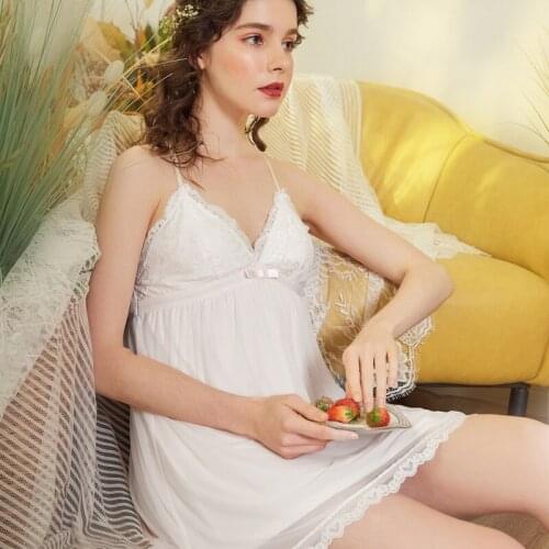 Wasteheart Spring White Women Fashion Sexy Sleepwear Nightdress Lace Nightwear Sleepshirts Luxury Nightgown Female Court Gown