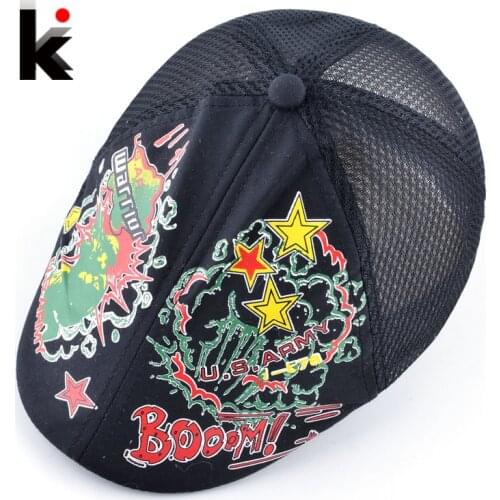 Spring And Summer Kids Berets Breathable Mesh Patchwork Hats For Boy And Girl U.S.Army And U.S.AF Colorful Printed Cap For Child