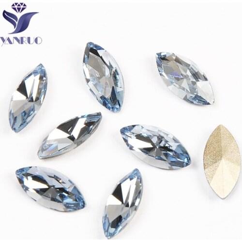 YANRUO 4200 Navette Light Sapphire Sewn Rhinestone Glass Crystals Sew On Claws Silver Gold Setting Rhinestones For Dress Decor