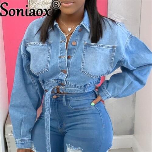 Womens Cropped Jeans Jacket Denim Belt Short Coats for Women Autumn Holes Vintage Casual Jackets Women 2021 Streetwear Coats