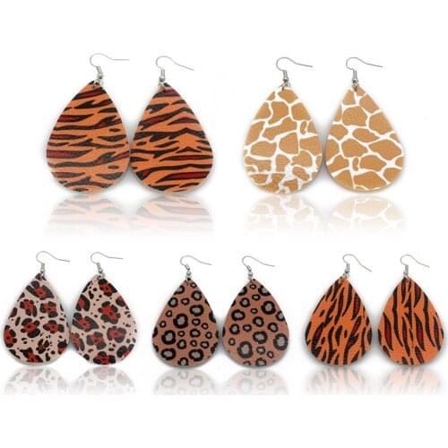 Leopard print drop shape leather pendant earrings Dangle Handmade for Women Gifts Wholesale