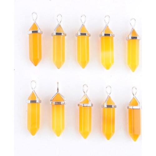 10Pcs Bullet Shape Natural Stone Pendant Real Yellow Agates Men Women Chakra Stones Quartz Pendants Summer Jewelry Gift QN4419