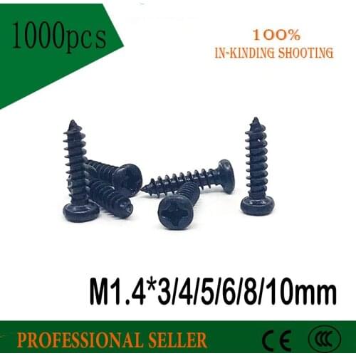 1000PCS M1.4*3/4/5/6/8/10 GB845 Galvanized black micro electronic screw cross recessed phillip round pan head self tapping screw