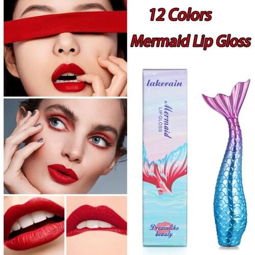 12Colors Mermaid Lip Gloss Matte Velvet Liquid Lipstick Waterproof Long Lasting Non-Stick Cup Lip Glaze Women Beauty Makeup Tool