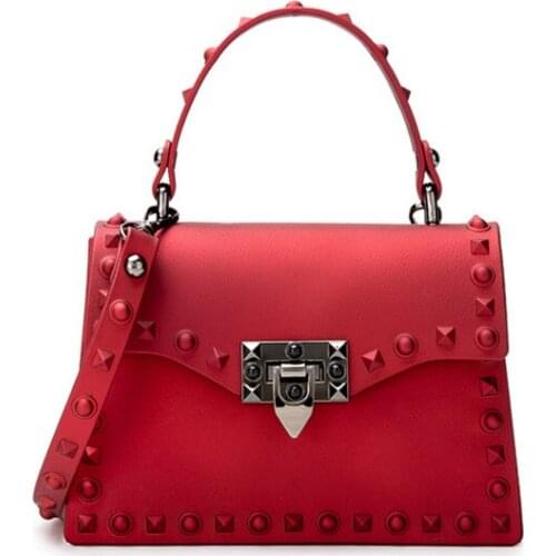 2021 Fashion Scrub Matte Stud Jelly Pack Shoulder Bag Rivet Women Handbag Lady Purse