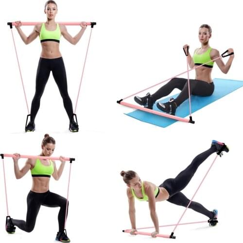 3 Colors Fitness Multi-functional Yoga Pull Rods Portable Gym Pilates Bar Resistance Band Trainer Pilates Bar Gym Stick Workout