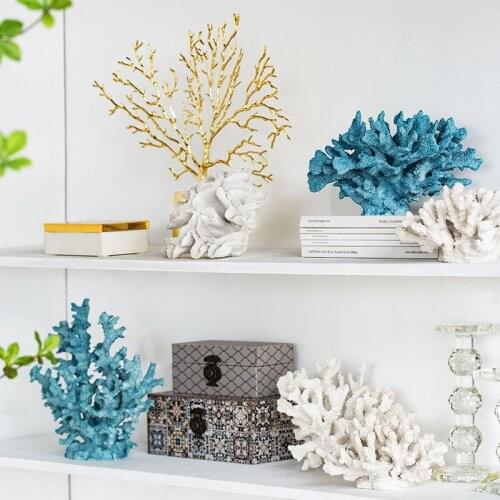 Home Decoration Accessories Marine Theme Blue White Art Coral Decoration Window Living Room Cabinet Soft Decoration Ornament