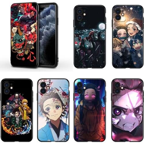 Demon Slayer Kimetsu No Yaiba For Apple iPhone 13 12 11 Mini XS XR X Pro MAX SE 2020 8 7 6 5 5S Plus Black Soft Phone Case